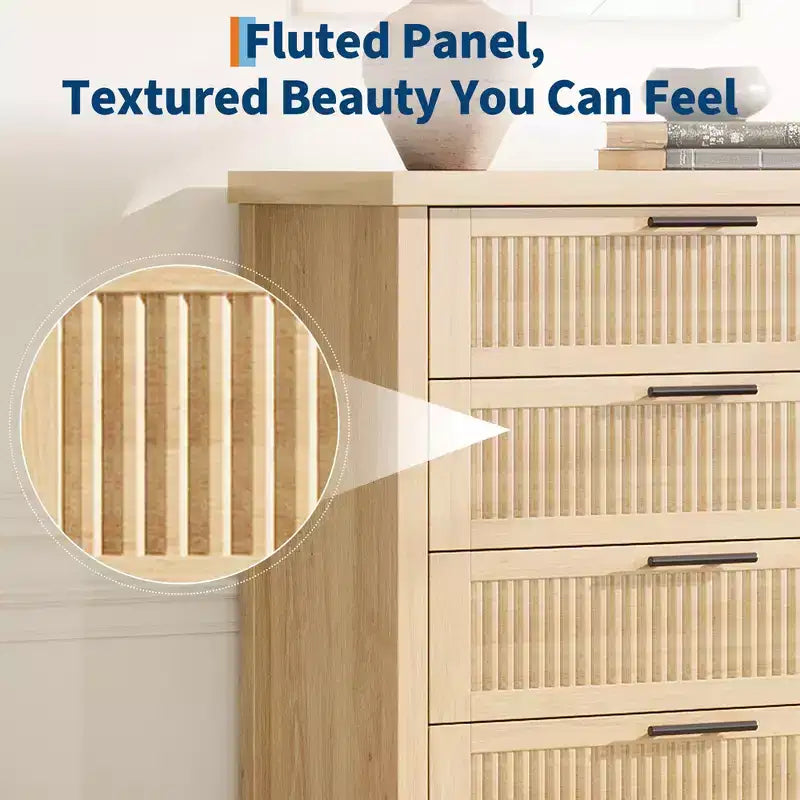 Commode à cinq tiroirs rainurés grande capacité, Armoire de rangement spacieuse pour vêtements, Idéale pour chambres et couloirs, Meuble TV
