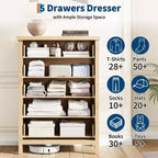 Commode à cinq tiroirs rainurés grande capacité, Armoire de rangement spacieuse pour vêtements, Idéale pour chambres et couloirs, Meuble TV