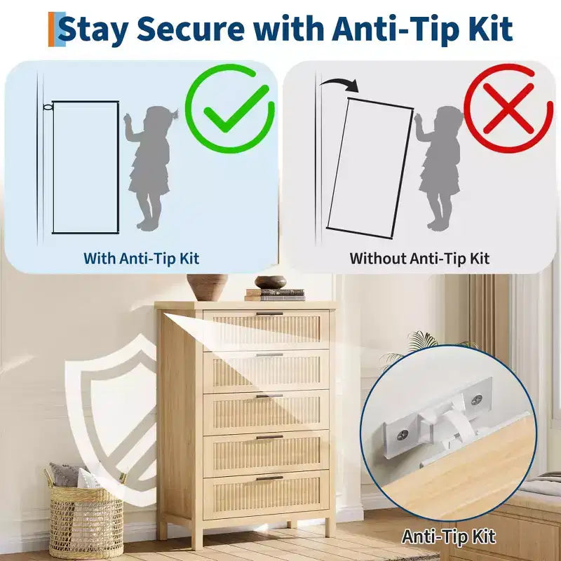 Commode à cinq tiroirs rainurés grande capacité, Armoire de rangement spacieuse pour vêtements, Idéale pour chambres et couloirs, Meuble TV