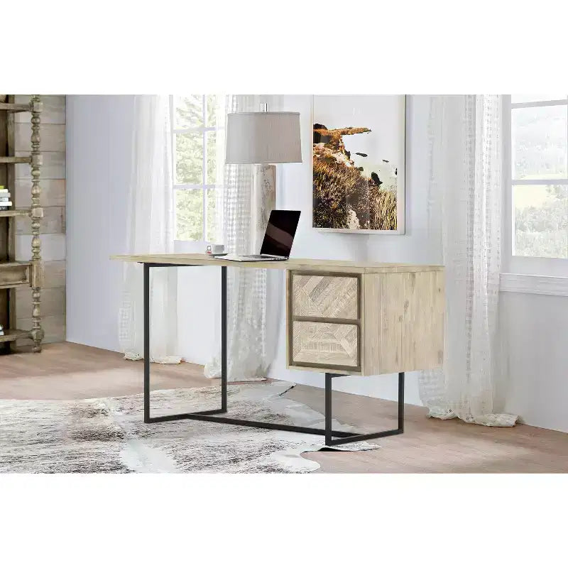 Bureau en métal HomeStock noir de 76 cm de hauteur avec étagère de rangement ouverte
