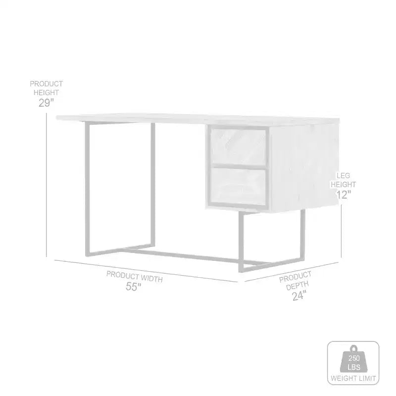 Bureau en métal HomeStock noir de 76 cm de hauteur avec étagère de rangement ouverte