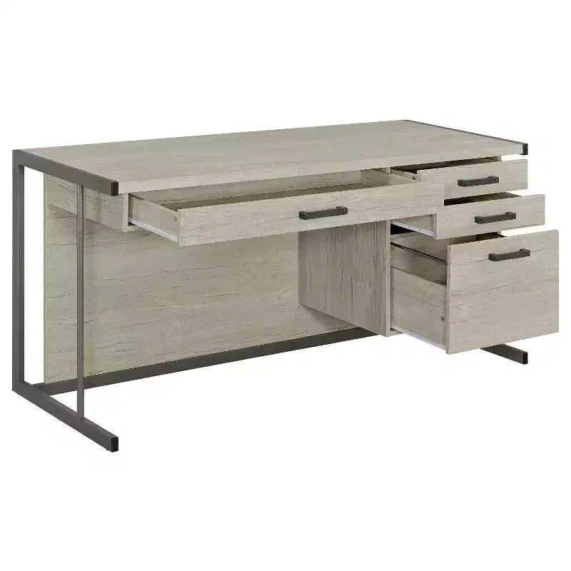 HomeStock Bureau avec Rangement et Huche de 31,5 po H en placage de papier gris