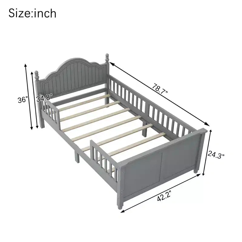 Lit jumeau/double pour enfants, lit de jour plateforme avec barrières amovibles, tête et pied de lit - ModernLuxe
