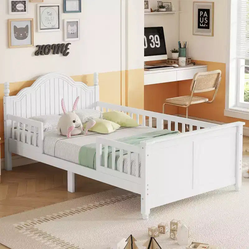 Lit jumeau/double pour enfants, lit de jour plateforme avec barrières amovibles, tête et pied de lit - ModernLuxe