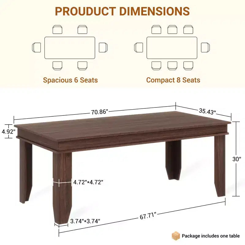 Grande table à manger de style ferme de 180 cm, pour 6 à 8 personnes, convient aux salons, salles à manger et appartements.