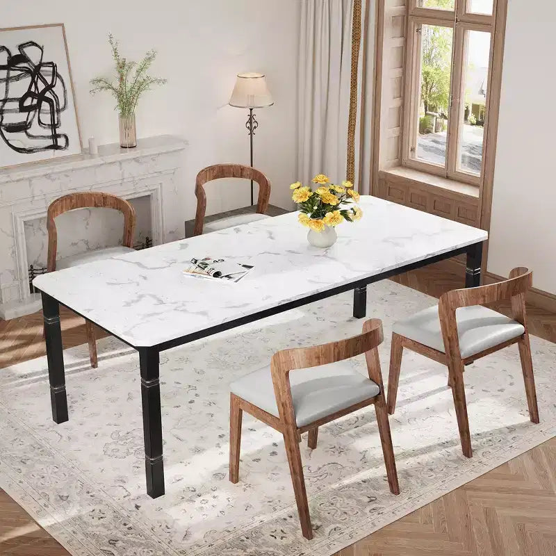 Grande table à manger, pour 6 à 8 personnes - Table à manger rectangulaire en bois, style ferme moderne, avec pieds robustes en métal, adaptée aux salles à manger.