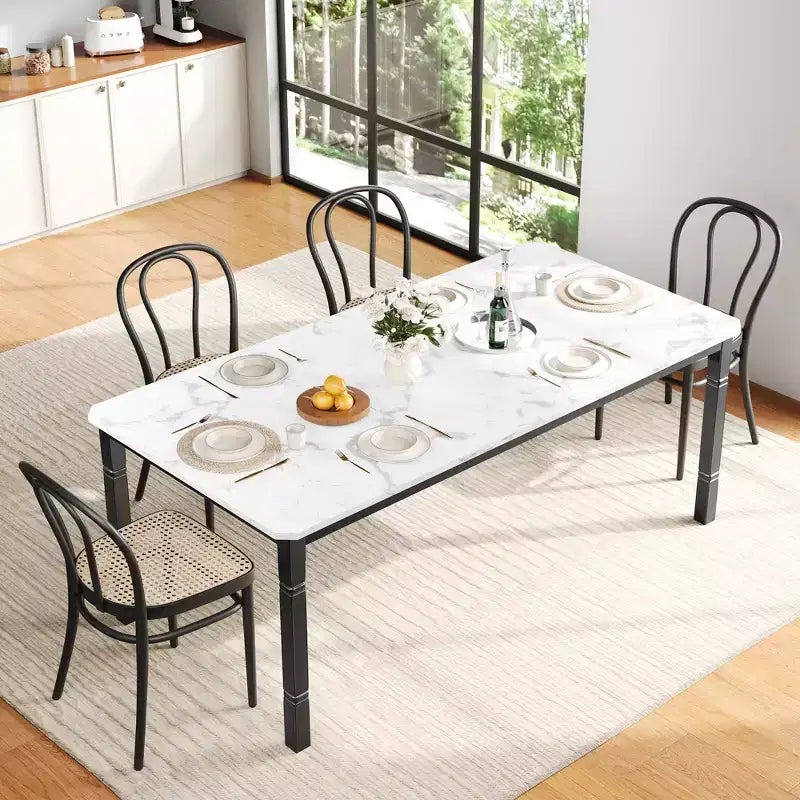Grande table à manger, pour 6 à 8 personnes - Table à manger rectangulaire en bois, style ferme moderne, avec pieds robustes en métal, adaptée aux salles à manger.