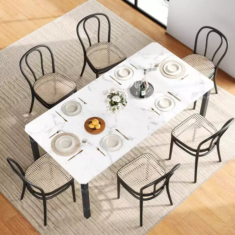 Grande table à manger, pour 6 à 8 personnes - Table à manger rectangulaire en bois, style ferme moderne, avec pieds robustes en métal, adaptée aux salles à manger.