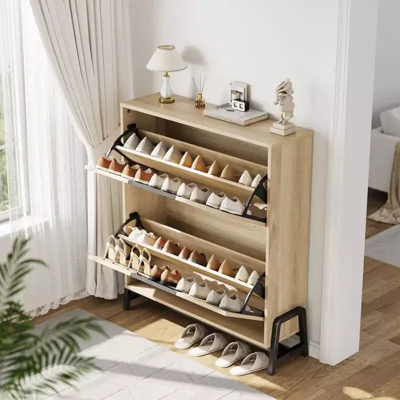 2 tiroirs rabattables – avec pieds en métal, étagère réglable, armoire à chaussures pour couloir, salon,