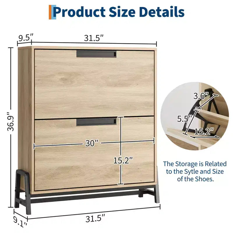 2 tiroirs rabattables – avec pieds en métal, étagère réglable, armoire à chaussures pour couloir, salon,