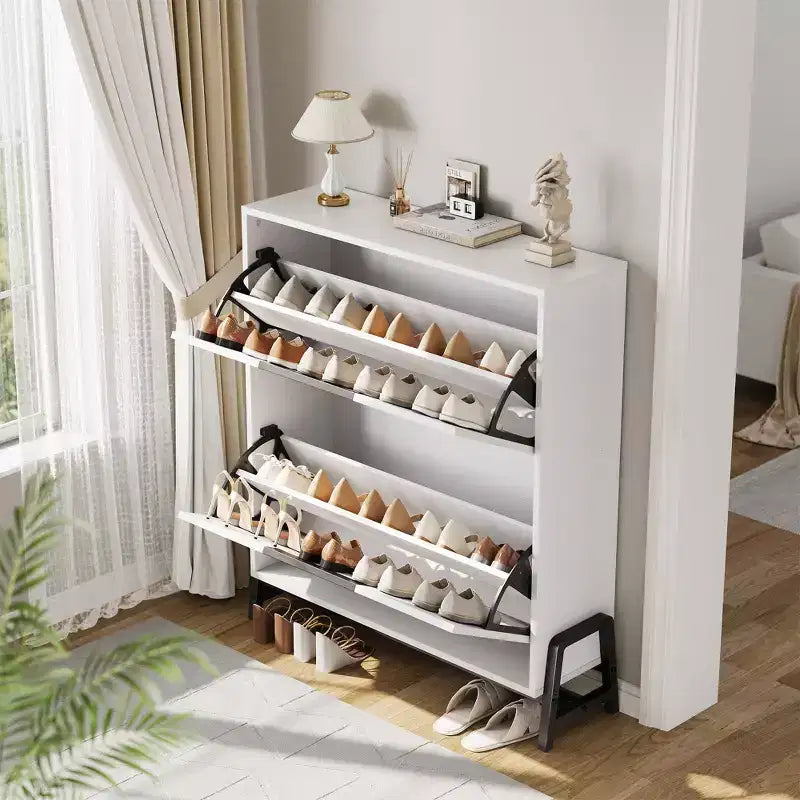 2 tiroirs rabattables – avec pieds en métal, étagère réglable, armoire à chaussures pour couloir, salon,