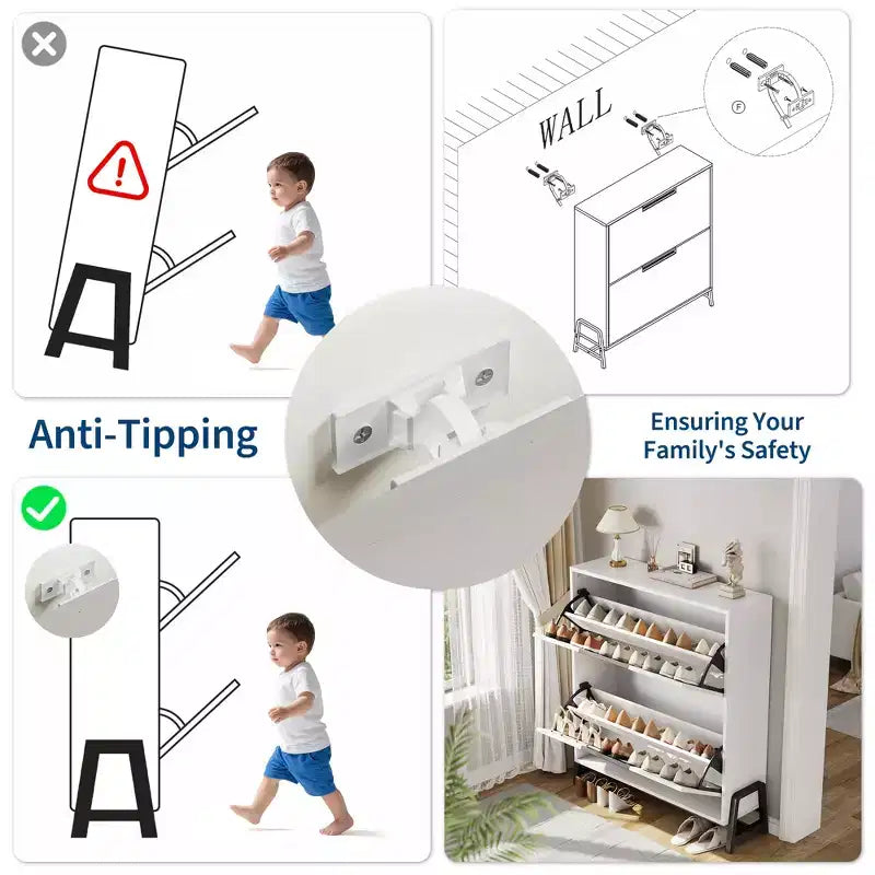 2 tiroirs rabattables – avec pieds en métal, étagère réglable, armoire à chaussures pour couloir, salon,