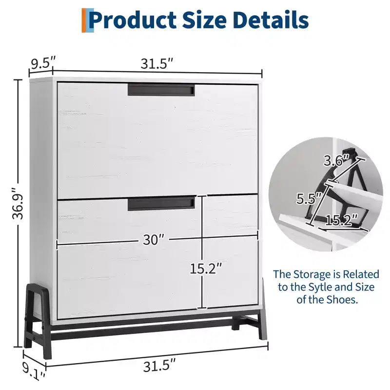 2 tiroirs rabattables – avec pieds en métal, étagère réglable, armoire à chaussures pour couloir, salon,