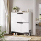 2 Flip Drawers - with Metal Legs, Adjustable Shelf, Shoe Storage Cabinet for Hallway, Living Room,