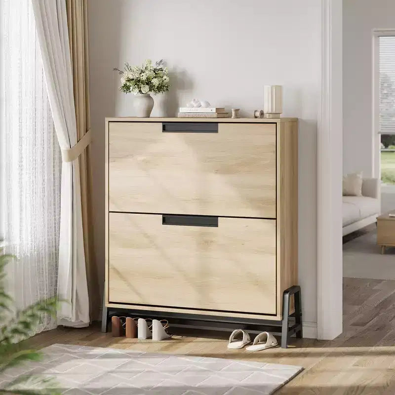 2 tiroirs rabattables – avec pieds en métal, étagère réglable, armoire à chaussures pour couloir, salon,