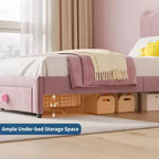 Cadre de lit plateforme simple pour princesse avec tiroir de rangement, sans sommier, tête de lit rembourrée pour enfants filles