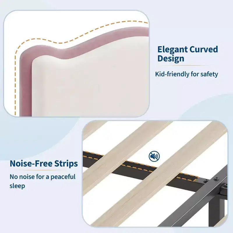 Cadre de lit plateforme simple pour princesse avec tiroir de rangement, sans sommier, tête de lit rembourrée pour enfants filles