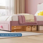Cadre de lit plateforme simple pour princesse avec tiroir de rangement, sans sommier, tête de lit rembourrée pour enfants filles