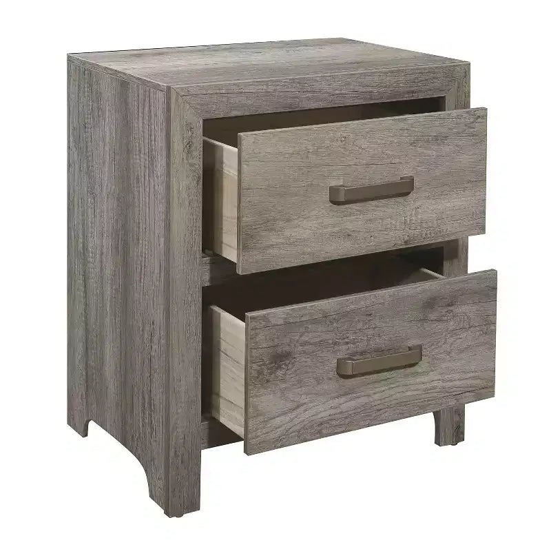 Table de Chevet Esthétique Transitionnelle pour Chambre à Coucher, Placage Bois Synthétique, Fini Gris Vieilli, Quincaillerie Nickel