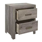 Table de Chevet Esthétique Transitionnelle pour Chambre à Coucher, Placage Bois Synthétique, Fini Gris Vieilli, Quincaillerie Nickel