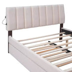 Lit plateforme capitonné pleine/grand lit avec lit gigogne, cadre de lit moderne en polaire bouclée avec lumière LED