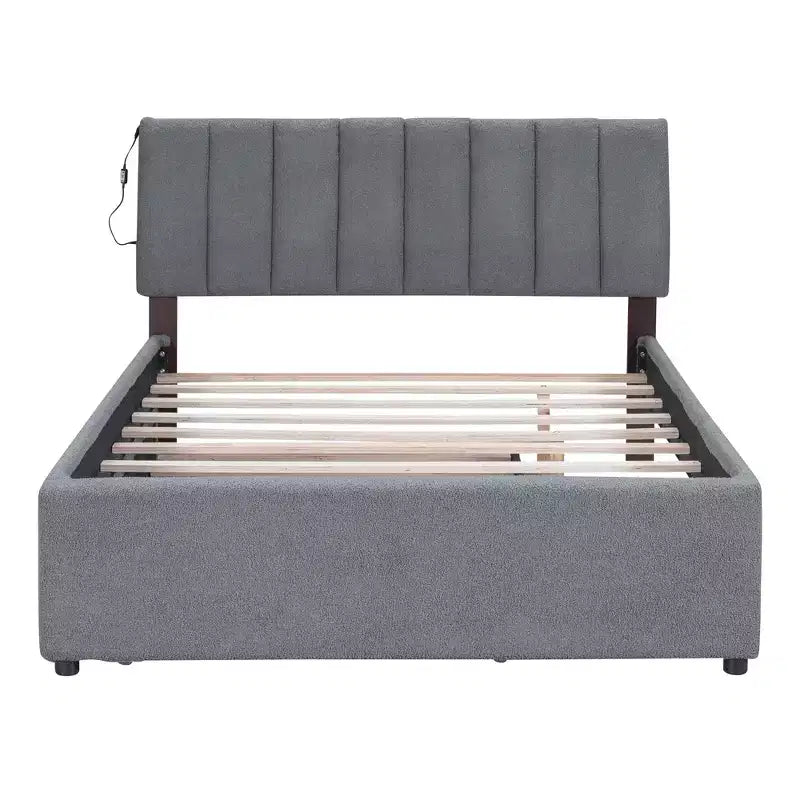 Lit plateforme capitonné pleine/grand lit avec lit gigogne, cadre de lit moderne en polaire bouclée avec lumière LED