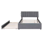 Lit plateforme capitonné pleine/grand lit avec lit gigogne, cadre de lit moderne en polaire bouclée avec lumière LED
