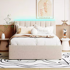 Lit plateforme capitonné pleine/grand lit avec lit gigogne, cadre de lit moderne en polaire bouclée avec lumière LED