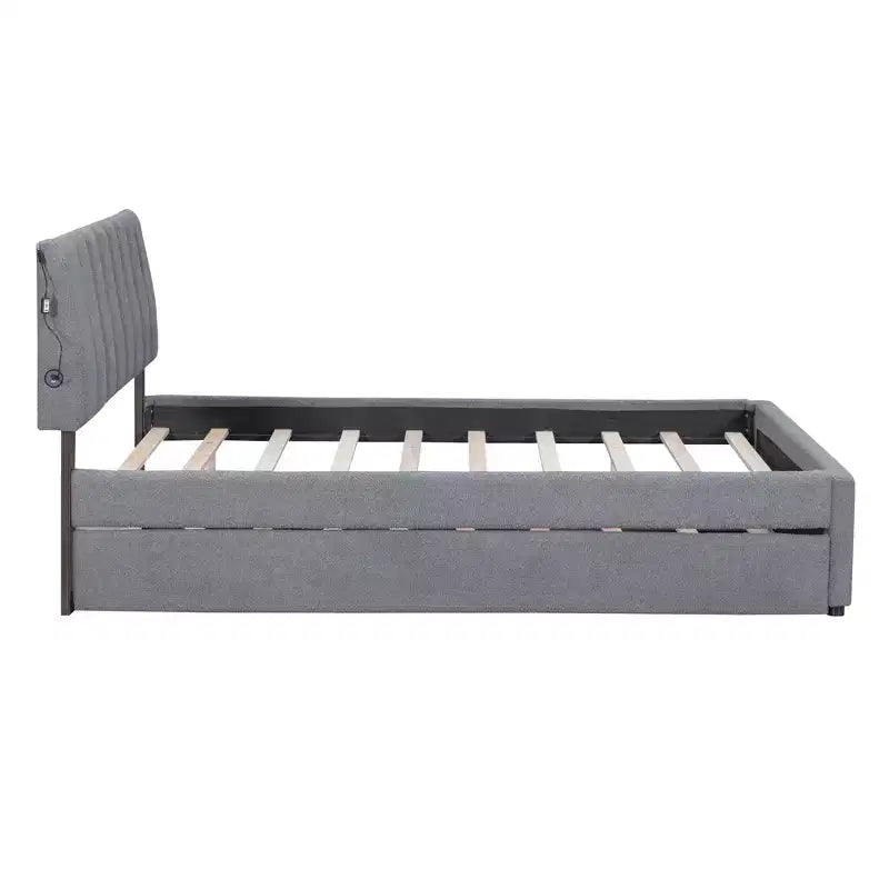 Lit plateforme capitonné pleine/grand lit avec lit gigogne, cadre de lit moderne en polaire bouclée avec lumière LED