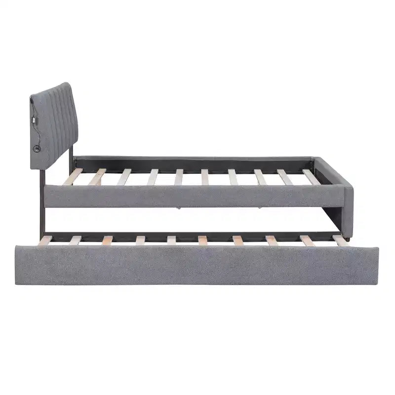 Lit plateforme capitonné pleine/grand lit avec lit gigogne, cadre de lit moderne en polaire bouclée avec lumière LED
