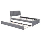 Lit plateforme capitonné pleine/grand lit avec lit gigogne, cadre de lit moderne en polaire bouclée avec lumière LED
