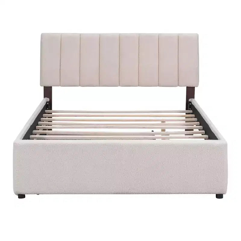 Lit plateforme capitonné pleine/grand lit avec lit gigogne, cadre de lit moderne en polaire bouclée avec lumière LED