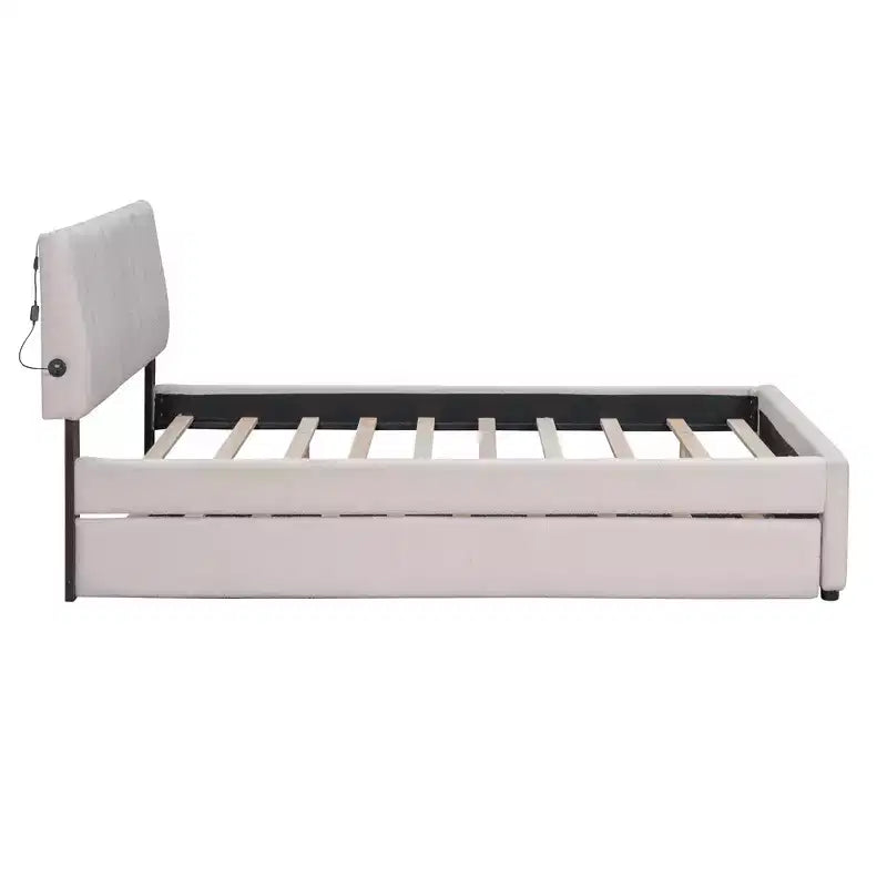 Lit plateforme capitonné pleine/grand lit avec lit gigogne, cadre de lit moderne en polaire bouclée avec lumière LED