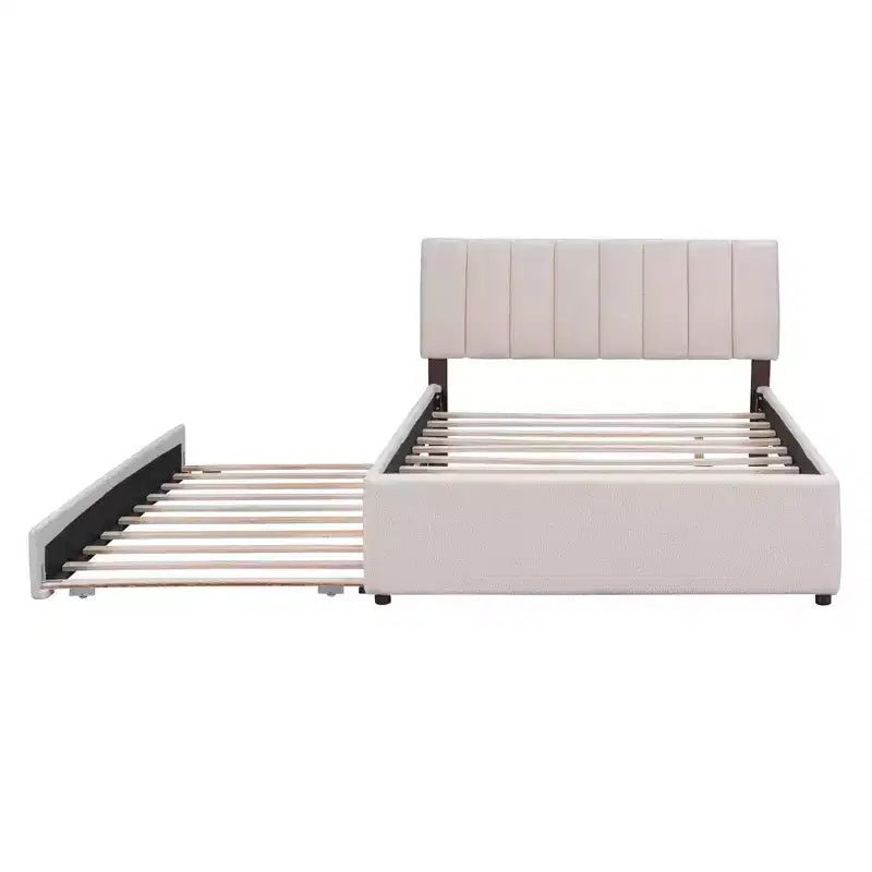 Lit plateforme capitonné pleine/grand lit avec lit gigogne, cadre de lit moderne en polaire bouclée avec lumière LED
