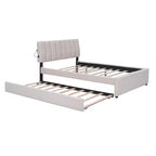 Lit plateforme capitonné pleine/grand lit avec lit gigogne, cadre de lit moderne en polaire bouclée avec lumière LED