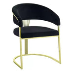 Chaise de salle à manger Royal Hampton 22 pouces, piètement doré, velours noir rembourré