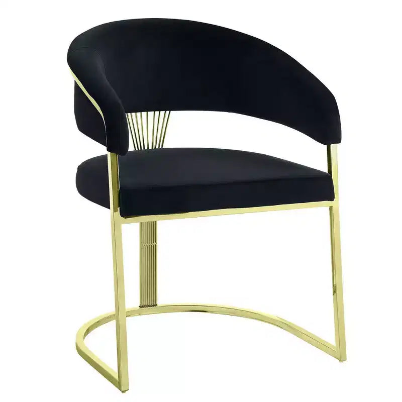 Chaise de salle à manger Royal Hampton 22 pouces, piètement doré, velours noir rembourré