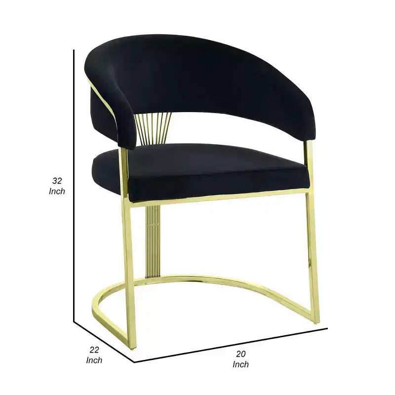 Chaise de salle à manger Royal Hampton 22 pouces, piètement doré, velours noir rembourré