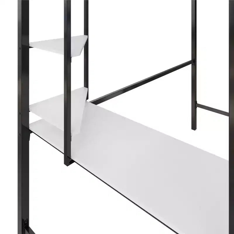 Lit mezzanine double Bellemave avec bureau et étagères, Noir