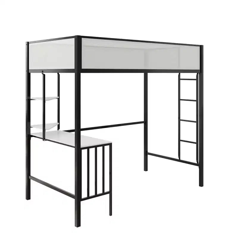 Lit mezzanine double Bellemave avec bureau et étagères, Noir