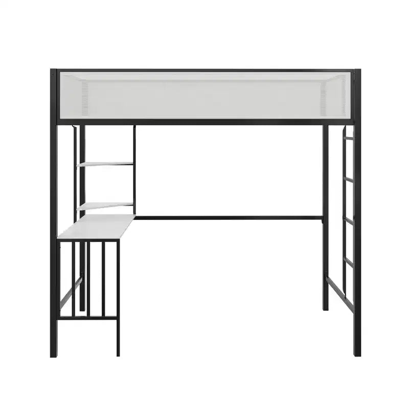 Lit mezzanine double Bellemave avec bureau et étagères, Noir