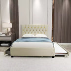Lit queen Bellemave moderne en velours avec lit gigogne double et 2 tiroirs de rangement, beige