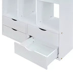 Lit mezzanine Bellemave grand format avec de grandes étagères, un bureau et un éclairage LED, Blanc