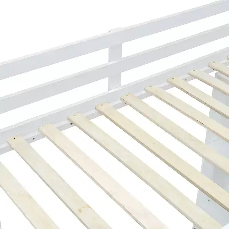Lit mezzanine Bellemave grand format avec de grandes étagères, un bureau et un éclairage LED, Blanc