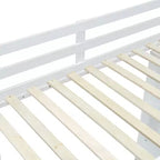Lit mezzanine Bellemave grand format avec de grandes étagères, un bureau et un éclairage LED, Blanc