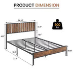 Cadre de lit plateforme en métal avec tête et pied de lit en bois, 14 lattes de support, sommier tapissier non requis, silencieux, assemblage facile