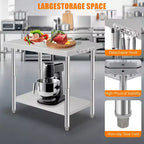36*24*35in Kitchen Prep Worktable with Adjustable Under Shelf, Utility Table for Restaurant Garage Hotel, Straight Edge