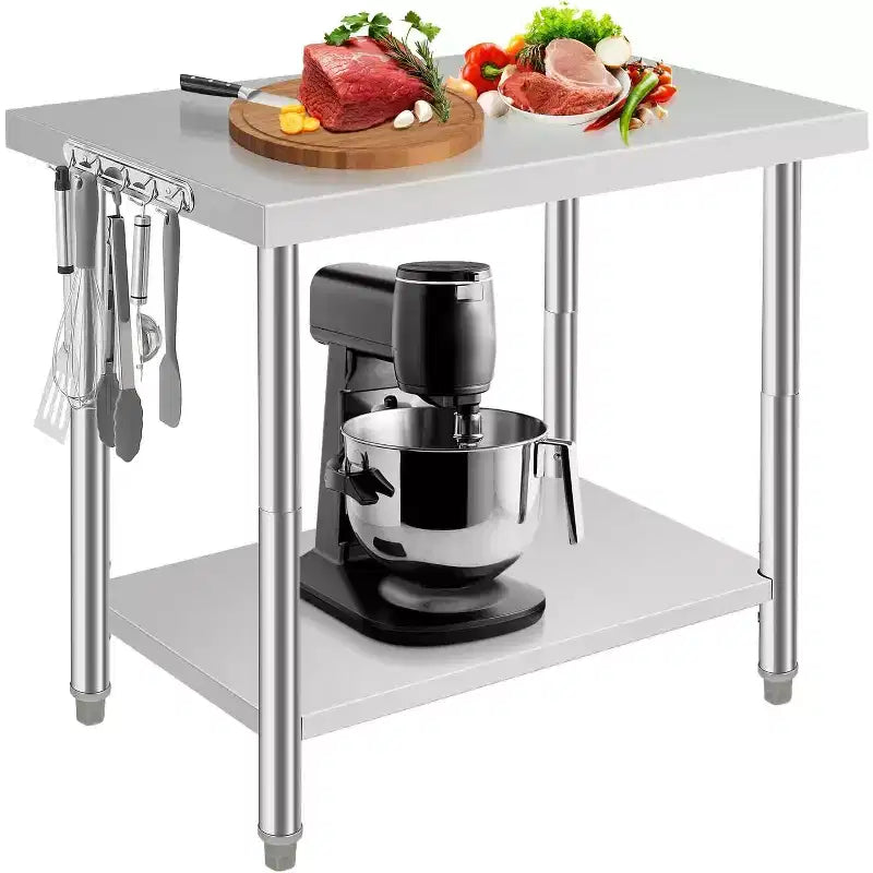 Table de préparation de cuisine 36*24*35in avec étagère inférieure réglable, table utilitaire pour restaurant, garage, hôtel, bord droit