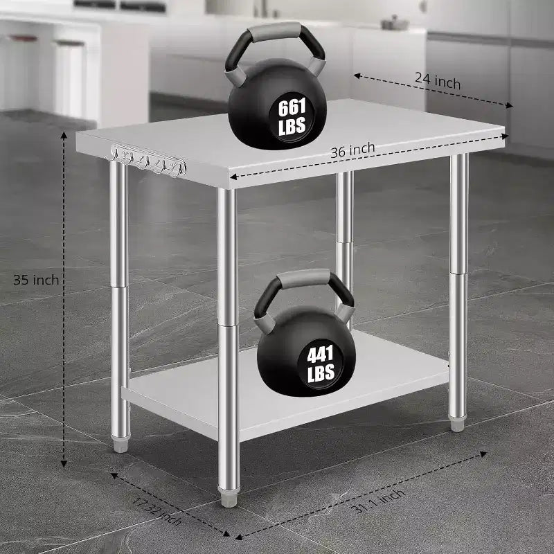 Table de préparation de cuisine 36*24*35in avec étagère inférieure réglable, table utilitaire pour restaurant, garage, hôtel, bord droit