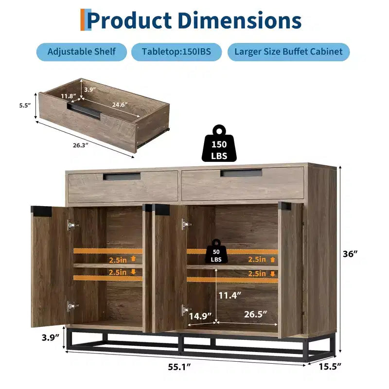 2 tiroirs et 4 portes, Meuble buffet/bahut pour cuisine,